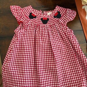 Boutique Minnie Mouse Girls Embroidered Smocked Red Gingham Plaid Dress